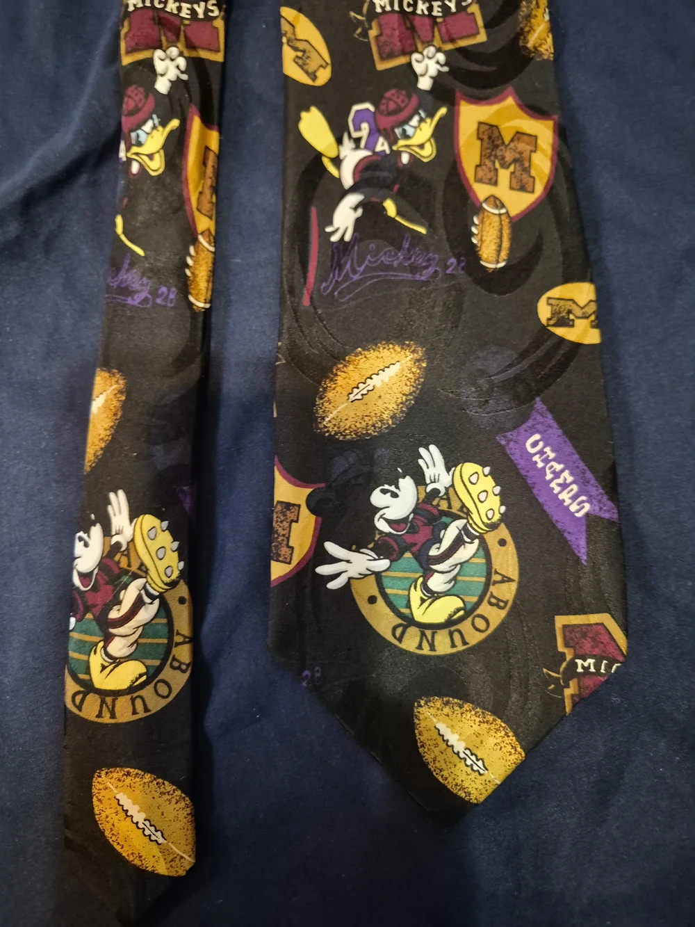 Mickey Themed Men's Black Novelty Tie - Disney Football Print